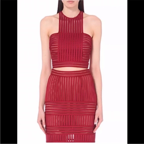 Self Portrait Matching Set in Burgundy Mesh - Picture 1 of 9